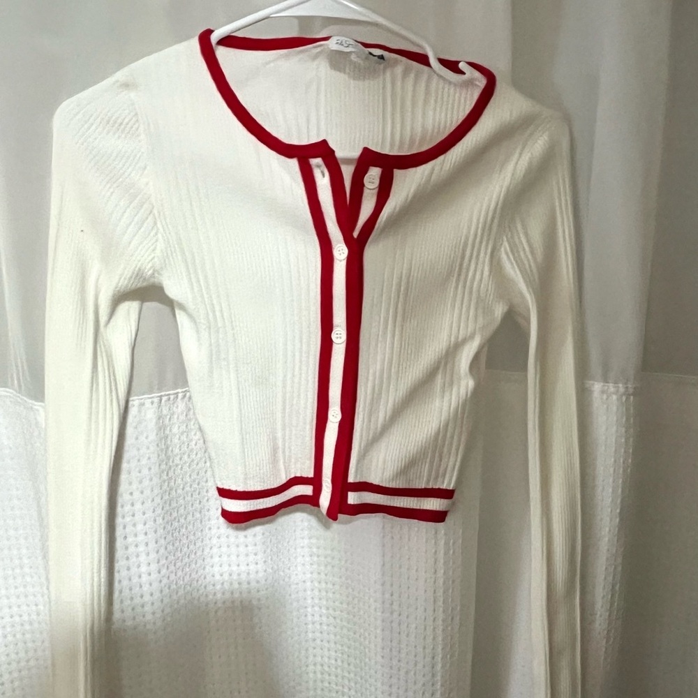 Fashion Nova Red and White Buttoned Top